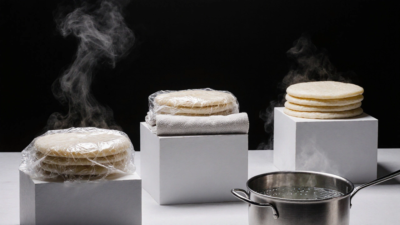 Three roti storage methods and a steaming colander for reheating.