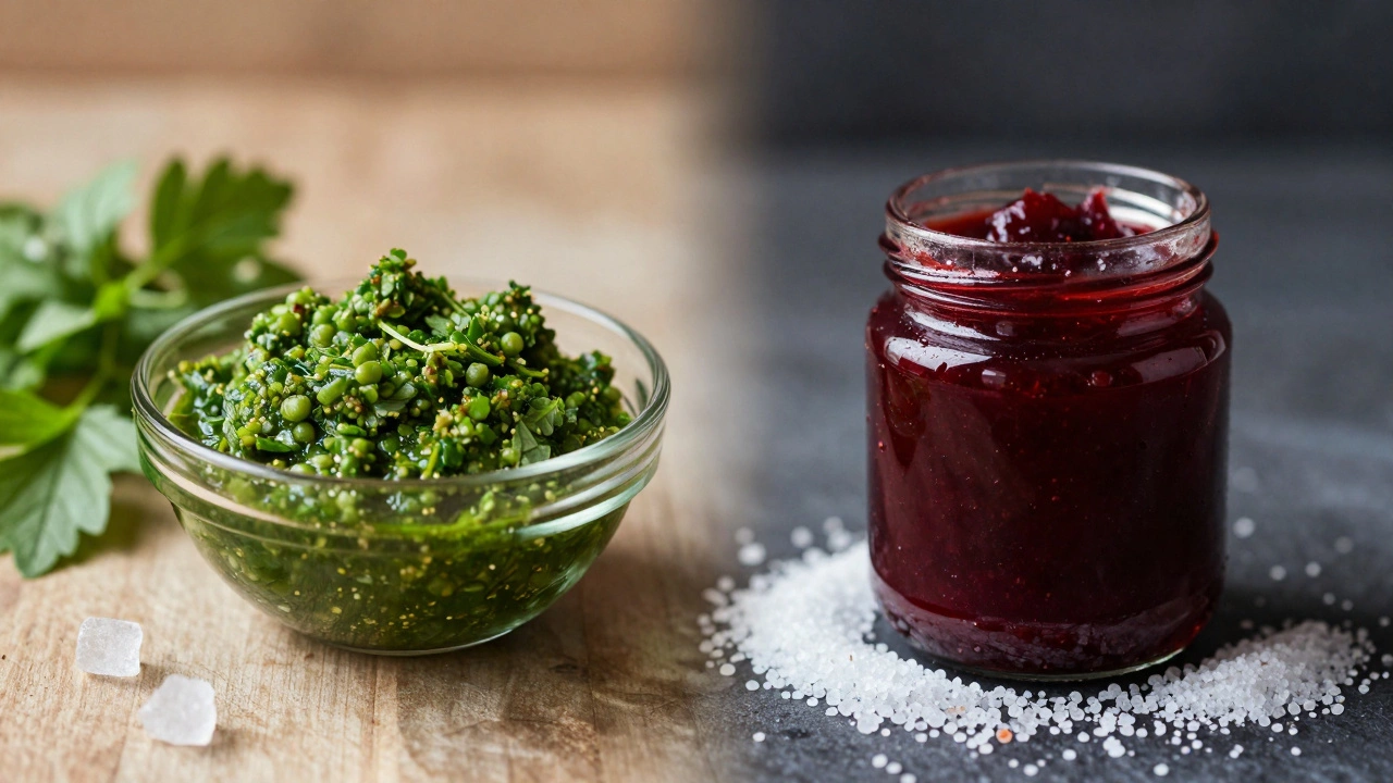 Comparison of fresh green chutney vs sugary store-bought jar
