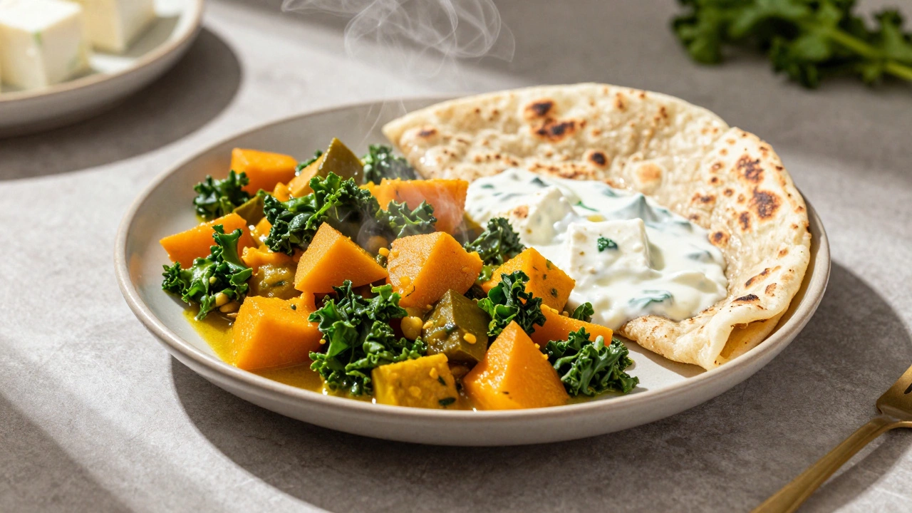 Healthy meal featuring roti, vegetable curry, and paneer