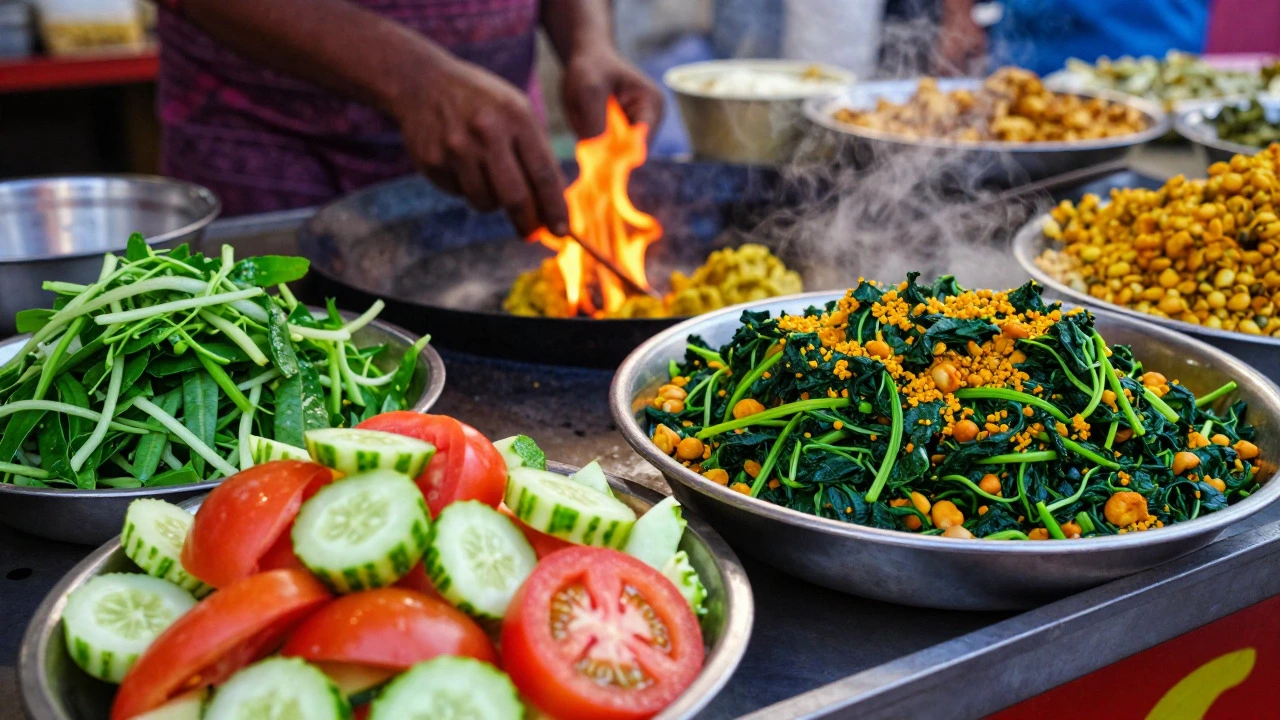 Safe cooked Indian vegetables vs risky raw salad