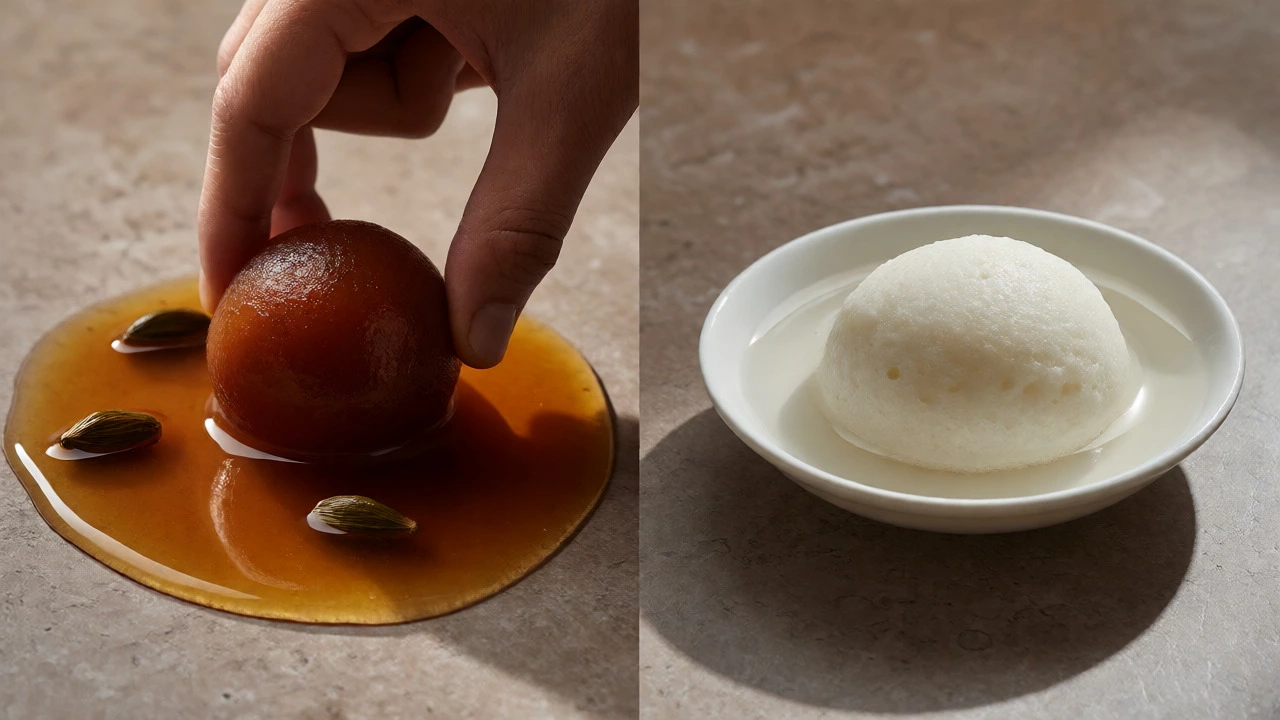 Side-by-side comparison of Gulab Jamun and Rasgulla textures