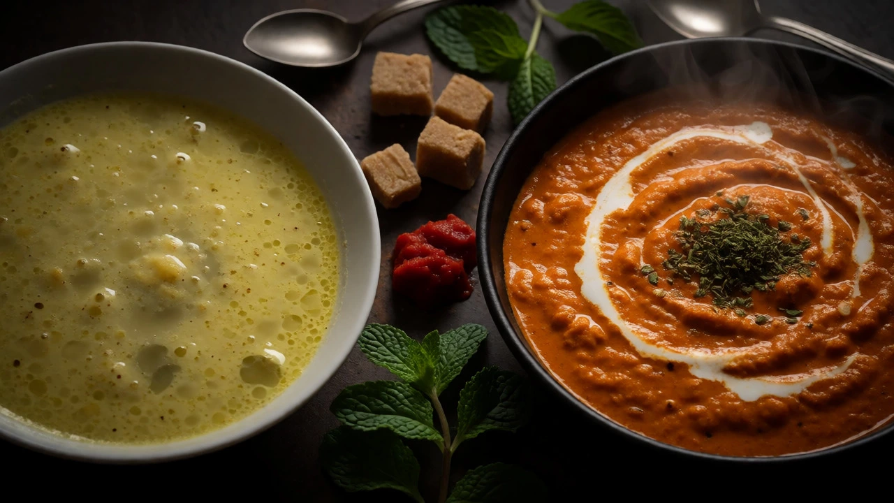 Side-by-side comparison of watery bland curry versus thick, flavorful spiced curry